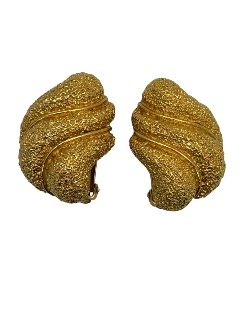 Les BernardSculptural Wave Clip-On Earrings Vintage Statement 1.5" Gold-Tone